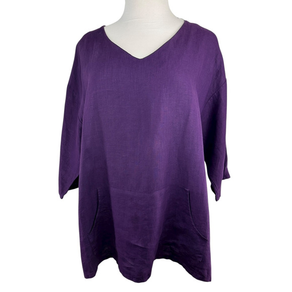 Bryn Walker 100% Linen Judy Oversized Tunic Top Purple Women's Large Lagonlook - Picture 3 of 15